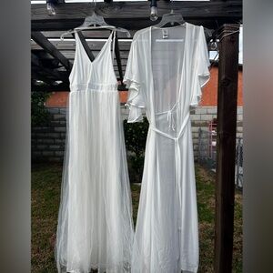 Maternity Elegant White Sheer Dress set, Two Piece, large